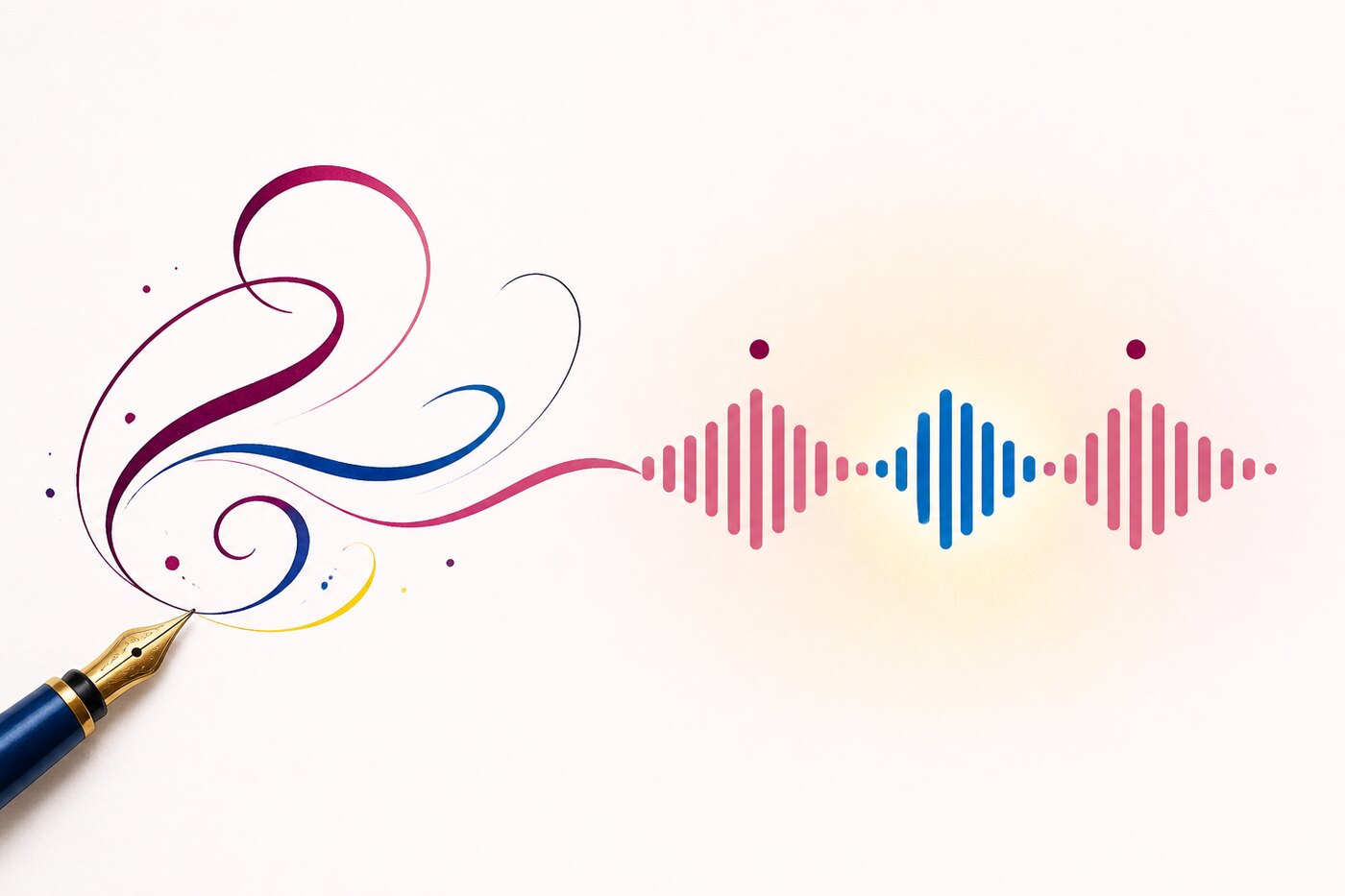 A calligraphic flourish turning into a sound wave — the rhythm and euphony of a spoken full name